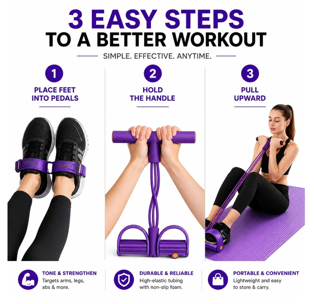 3 easy steps: place feet in pedals, hold the handle, pull upward